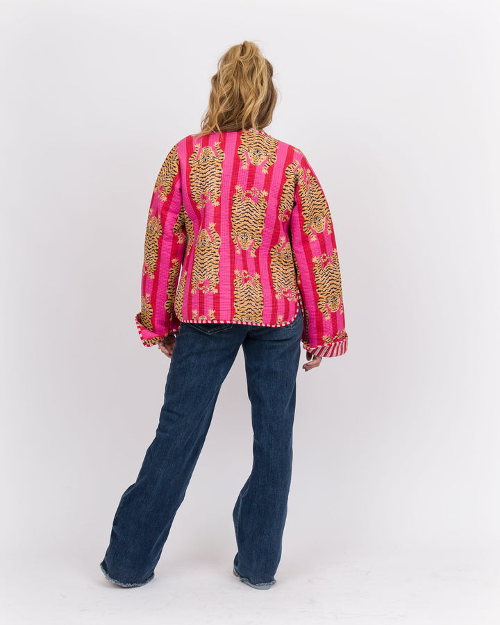Handmade Reversible Vintage Quilted Patchwork Jacket Red and Pink-Final Sale