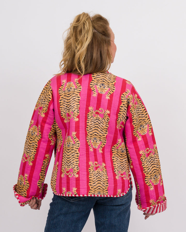 Handmade Reversible Vintage Quilted Patchwork Jacket Red and Pink-Final Sale
