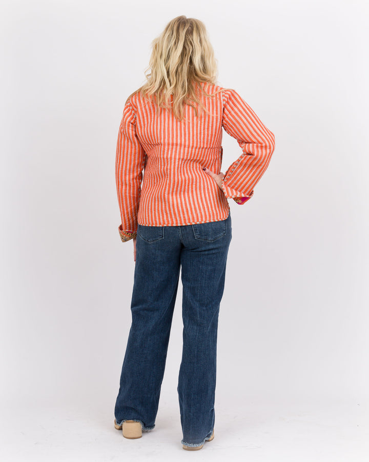 Handmade Reversable Vintage Quilted Patchwork Jacket Orange-Final Sale