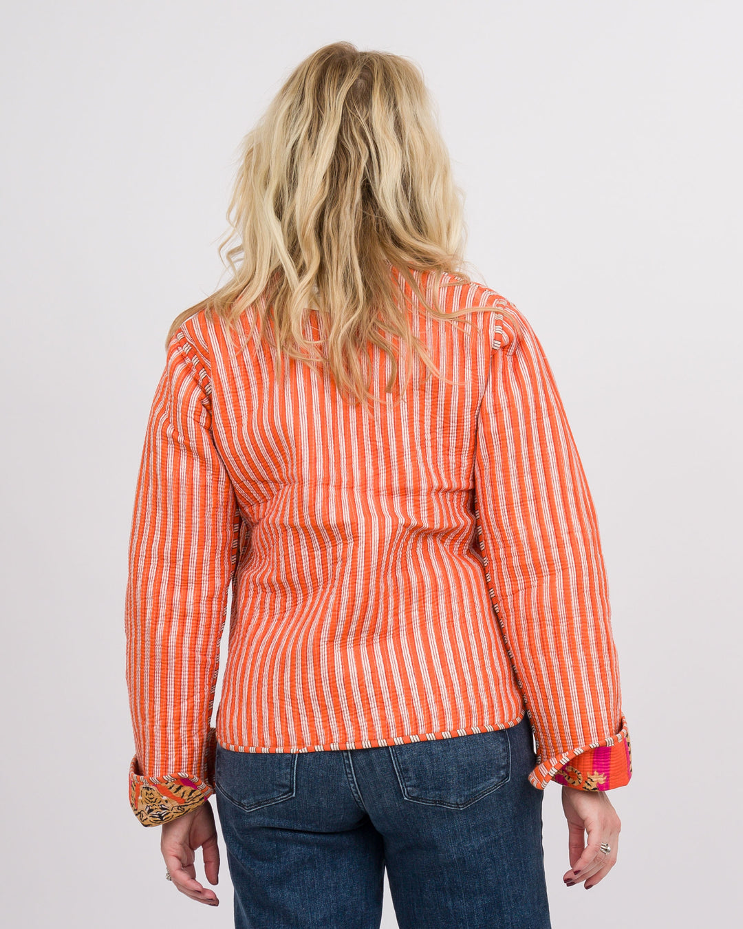 Handmade Reversable Vintage Quilted Patchwork Jacket Orange-Final Sale