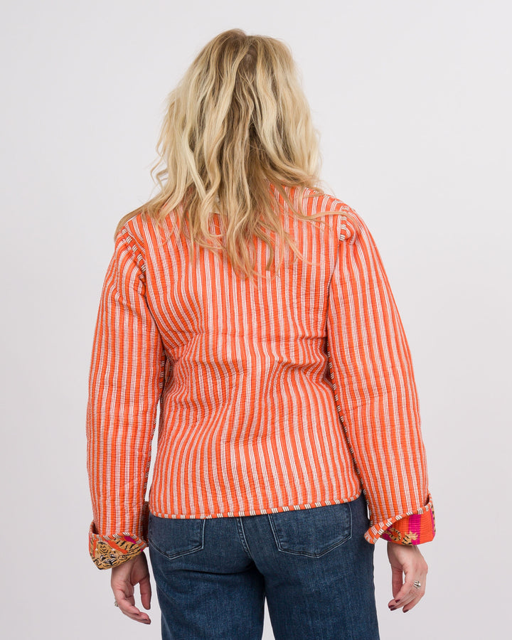 Handmade Reversable Vintage Quilted Patchwork Jacket Orange-Final Sale