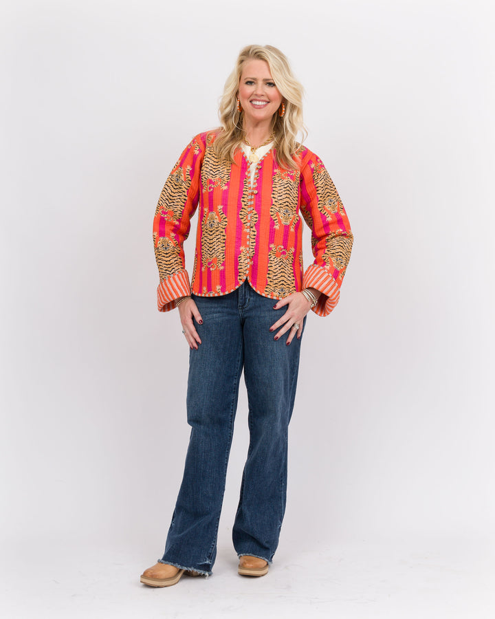 Handmade Reversable Vintage Quilted Patchwork Jacket Orange-Final Sale