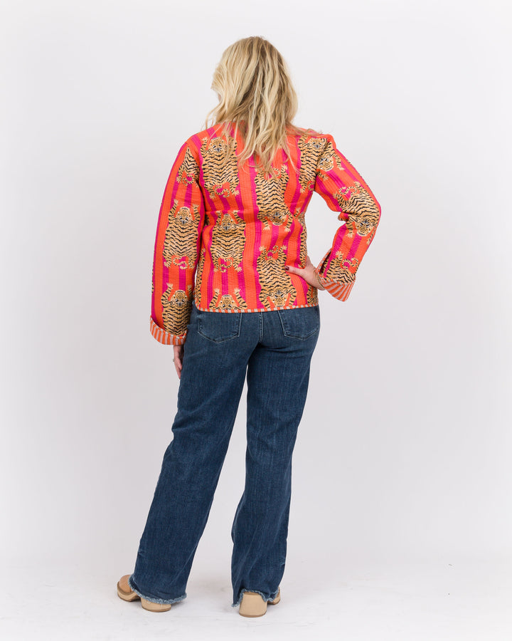 Handmade Reversable Vintage Quilted Patchwork Jacket Orange-Final Sale