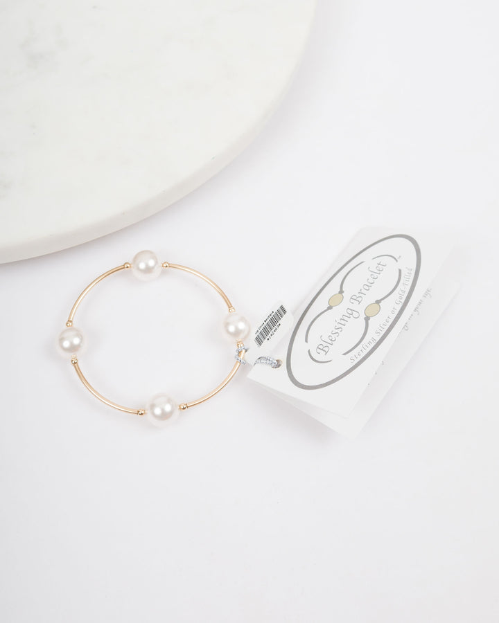 Blessing Bracelet -  Gold with White Pearl