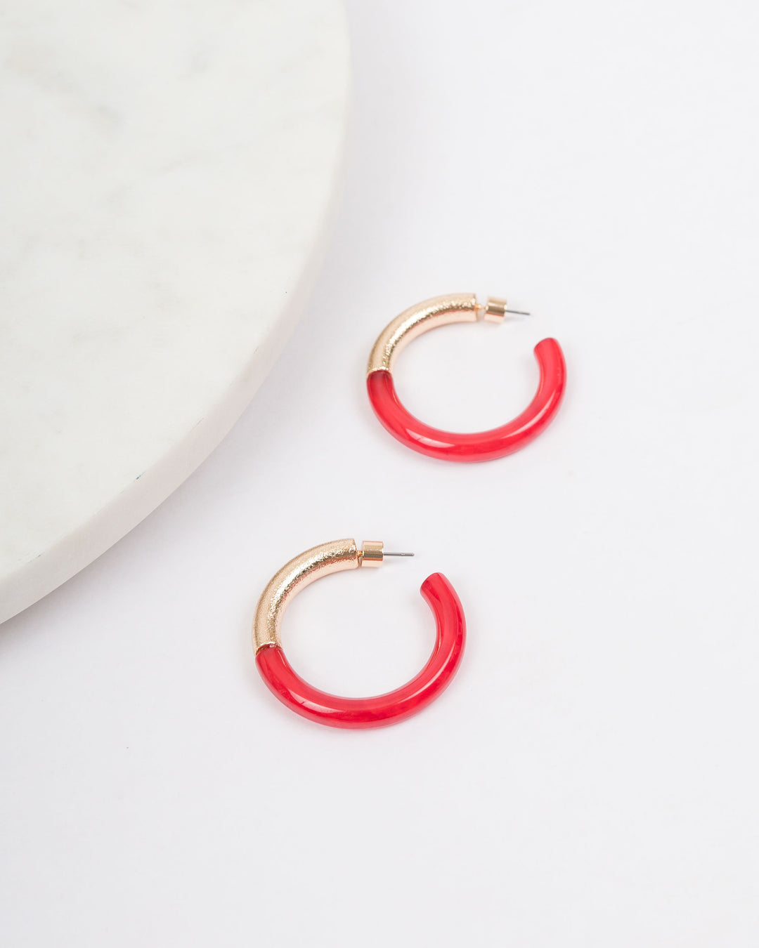 Metal &amp; Resin Hoop Earrings - Red and Gold