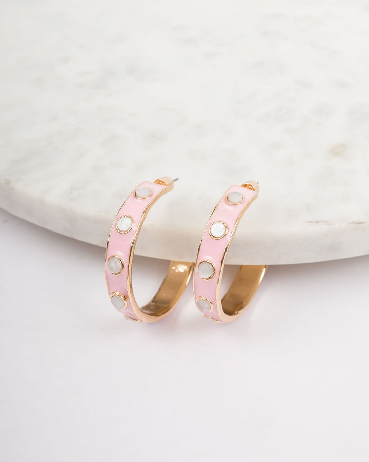 Round Resin Epoxy Hoops - Pink and White