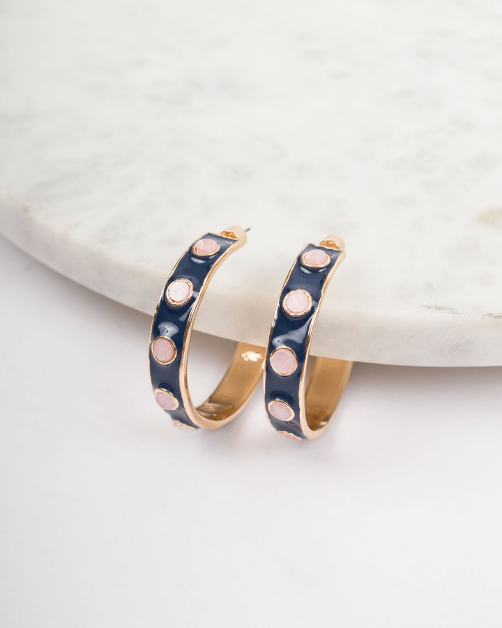 Round Resin Epoxy Hoops - Navy and Pink