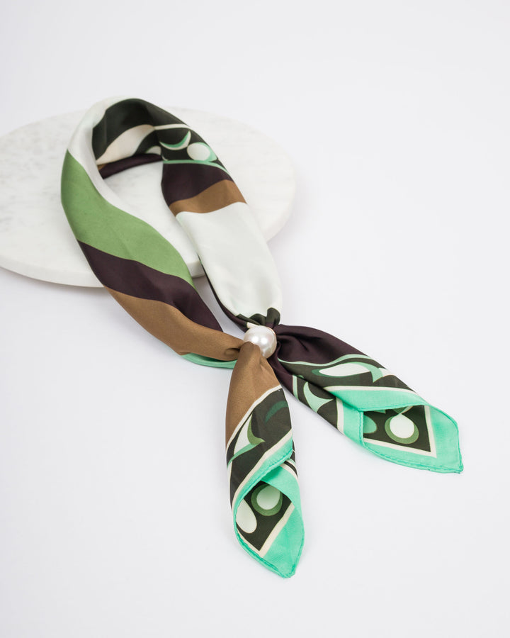 Magnetic Pearl Scarf - Green , White + Black