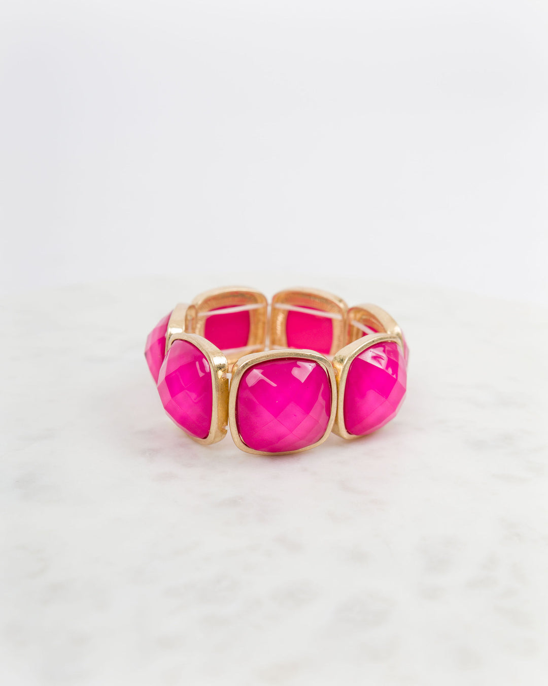Square Stone Statement Bracelet - Hot Pink