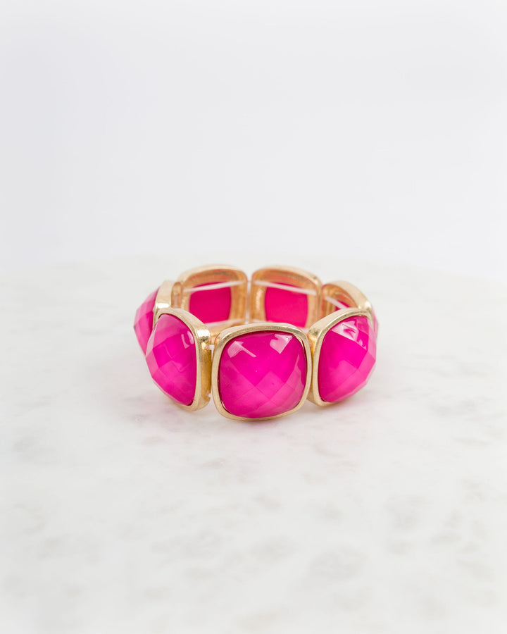 Square Stone Statement Bracelet - Hot Pink