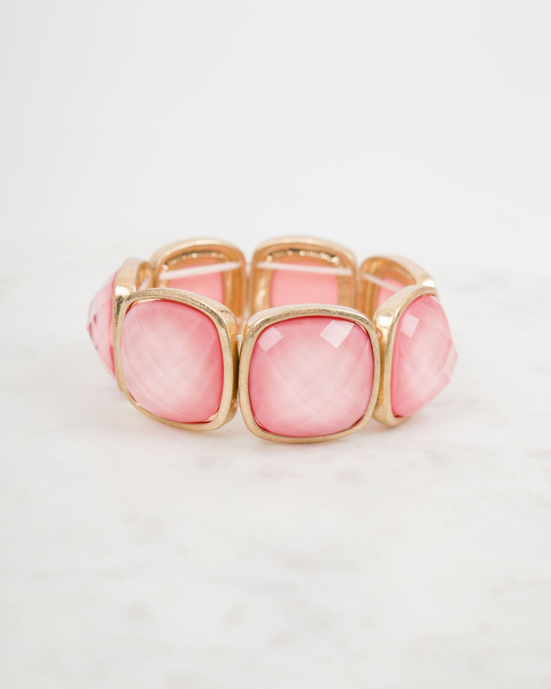 Square Stone Statement Bracelet - Pink