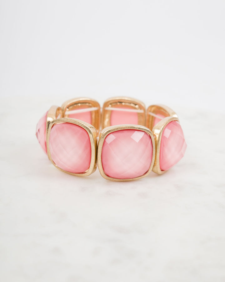 Square Stone Statement Bracelet - Pink