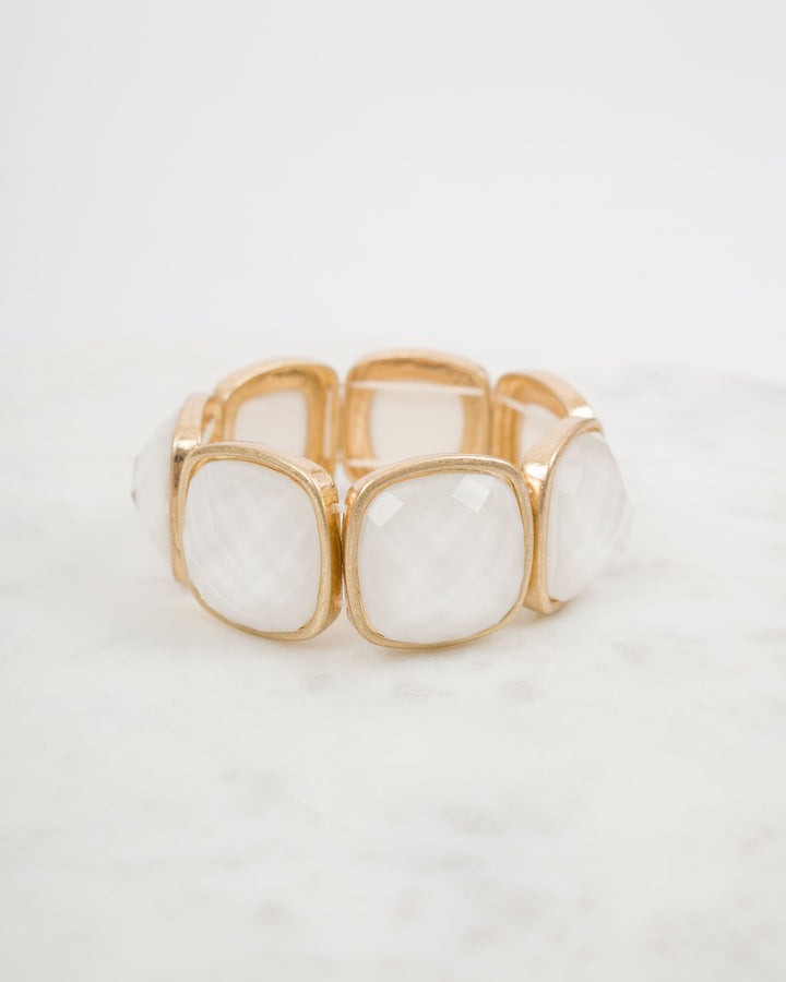 Square Stone Statement Bracelet - Pearl