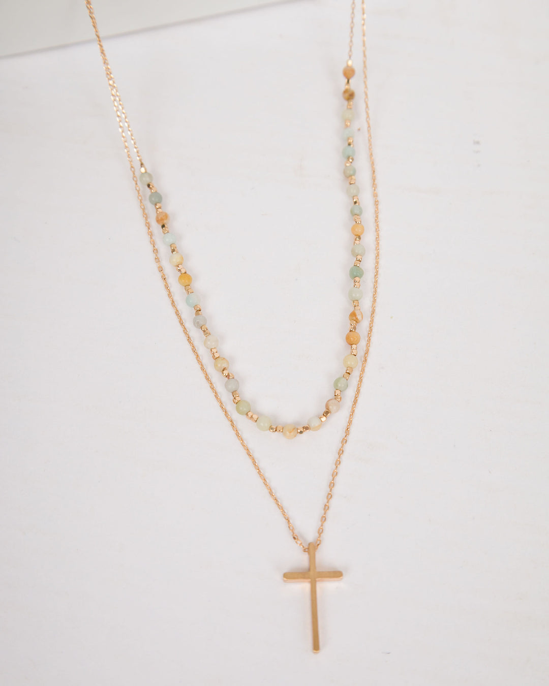 Double Strand Bead and Cross Necklace - Multi