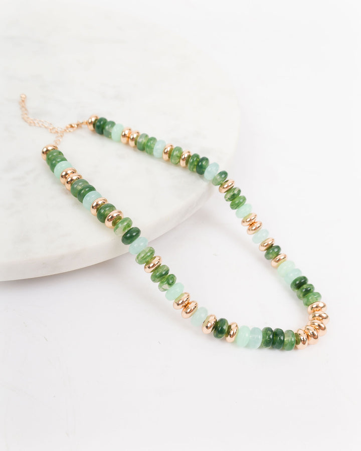 Stone Rondelle Metal Necklace