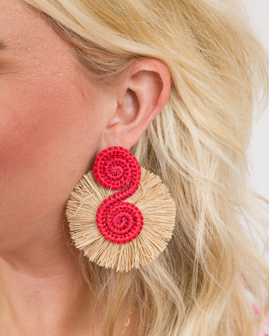 Handmade Natural Palm Earrings Circle with Red