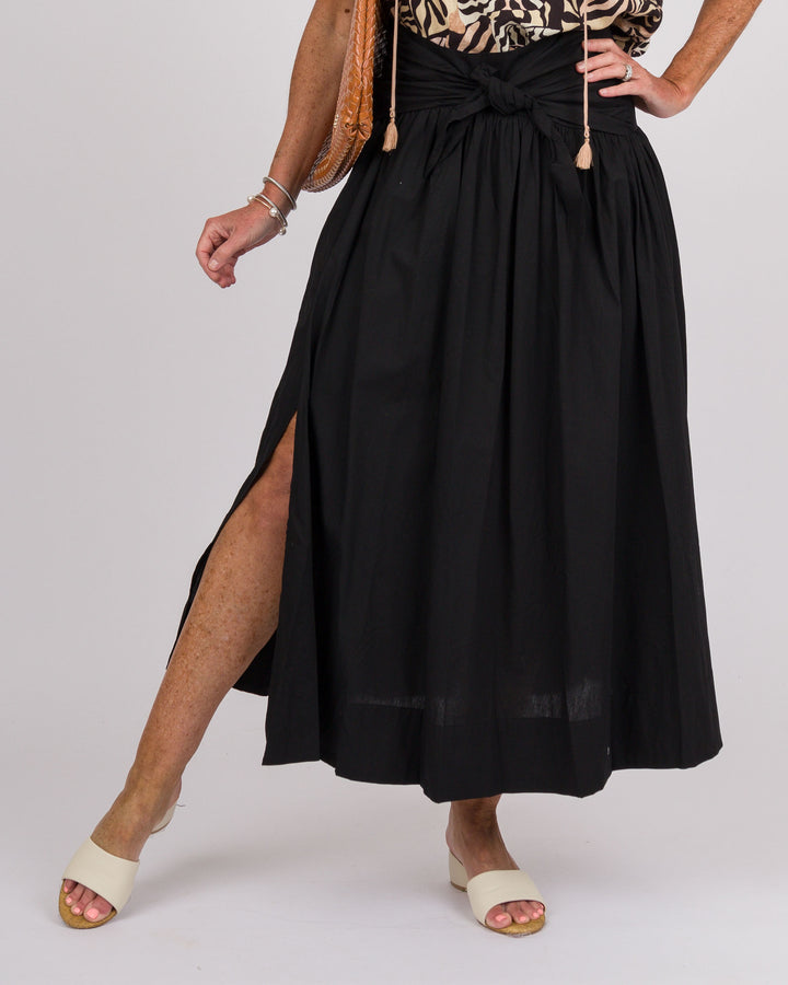 Maxi Skirt with Tie Waist - Black