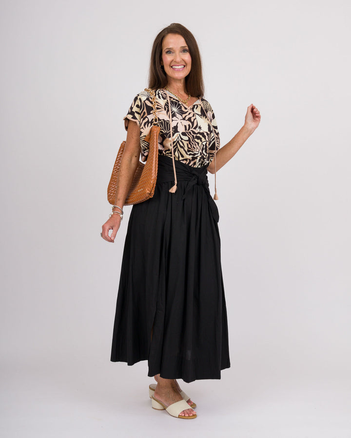 Maxi Skirt with Tie Waist - Black
