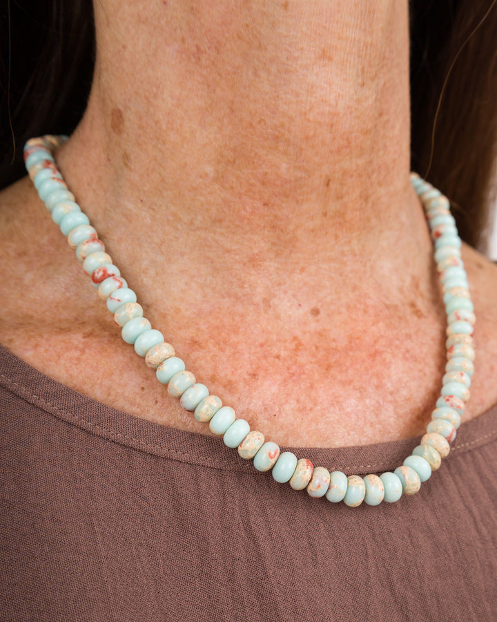 Aqua + Brown Marbled Bead Necklace