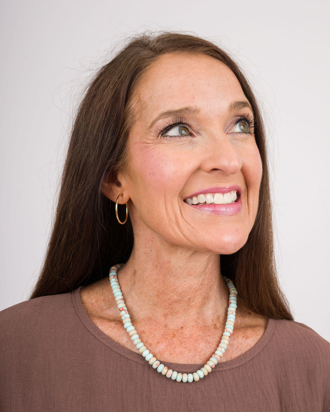 Aqua + Brown Marbled Bead Necklace