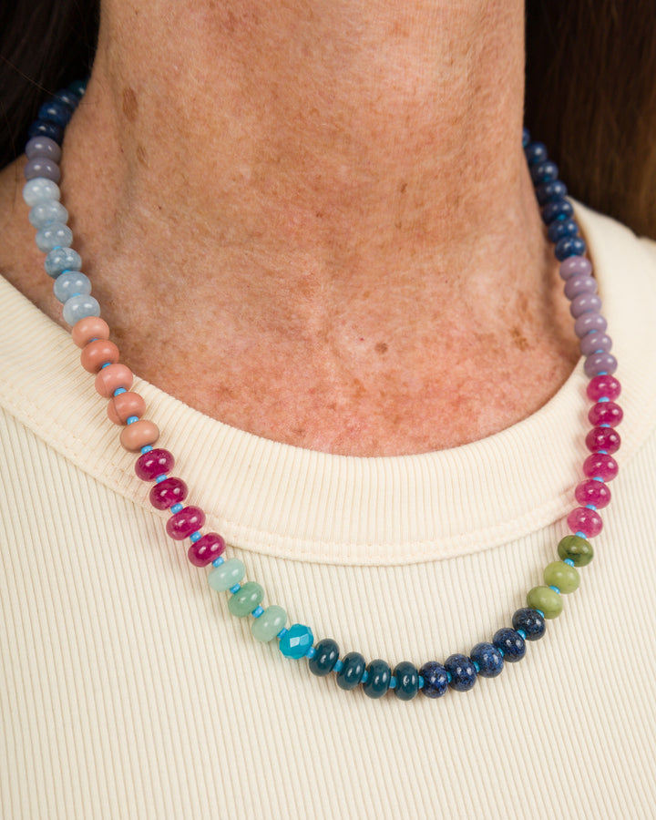 Multi Colored Bead Necklace - Blue