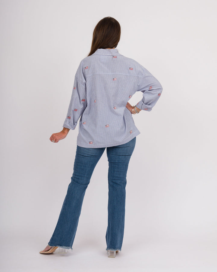 Striped Flag Top - Navy &amp; White