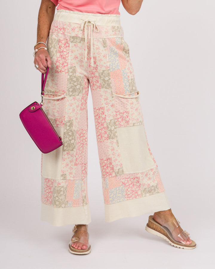 Pollyanna Floral Patchwork Pants - Natural