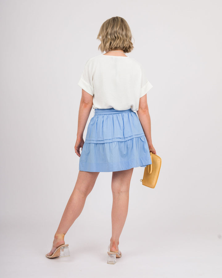 Tie Waist Mini Skirt - Pale Blue