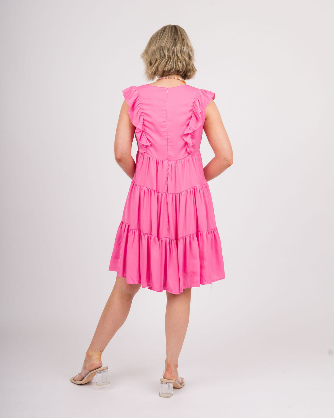 Tiered Ruffle Trim Mini Dress - Pink
