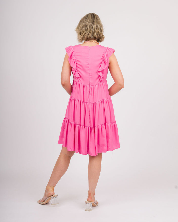 Tiered Ruffle Trim Mini Dress - Pink