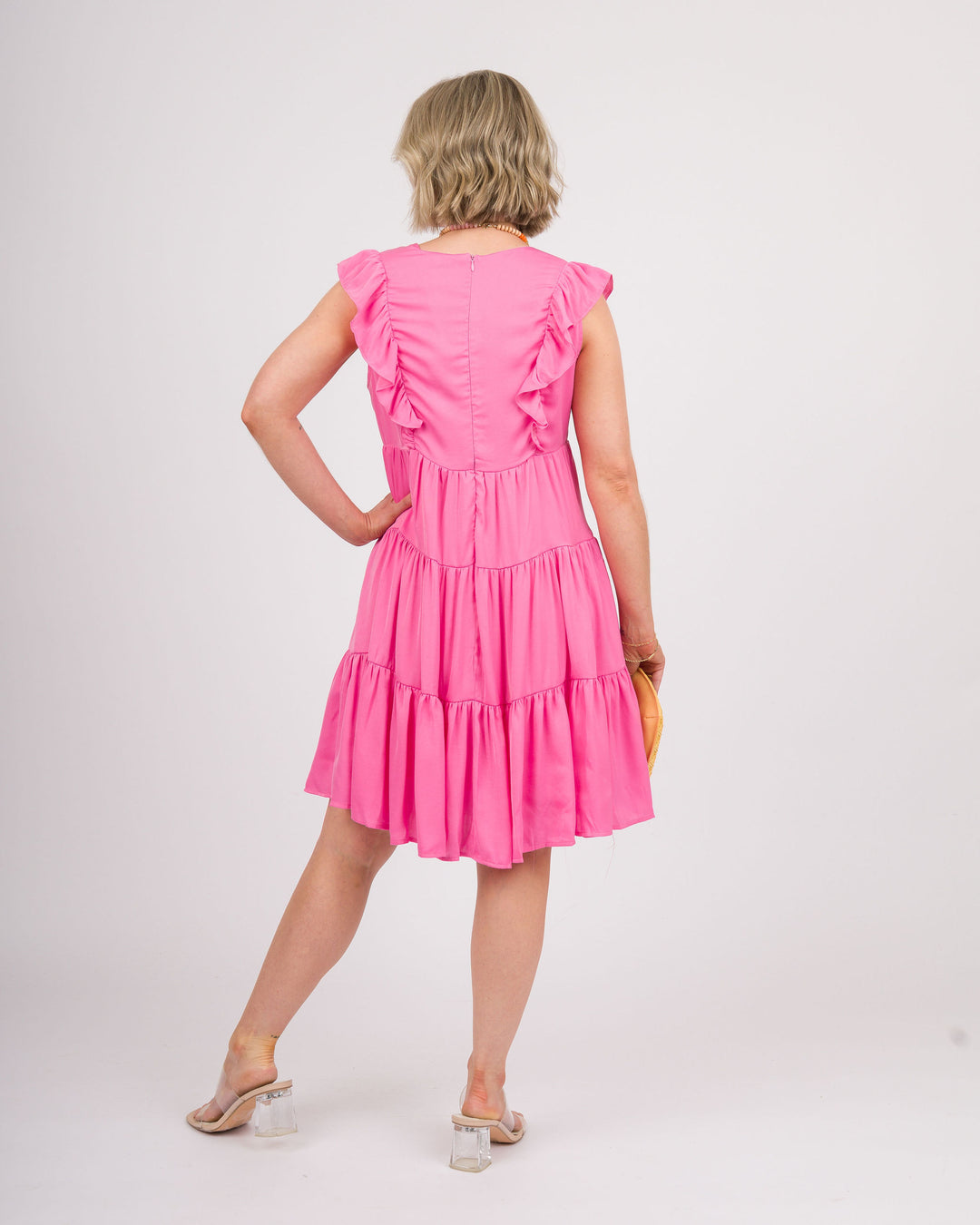 Tiered Ruffle Trim Mini Dress - Pink