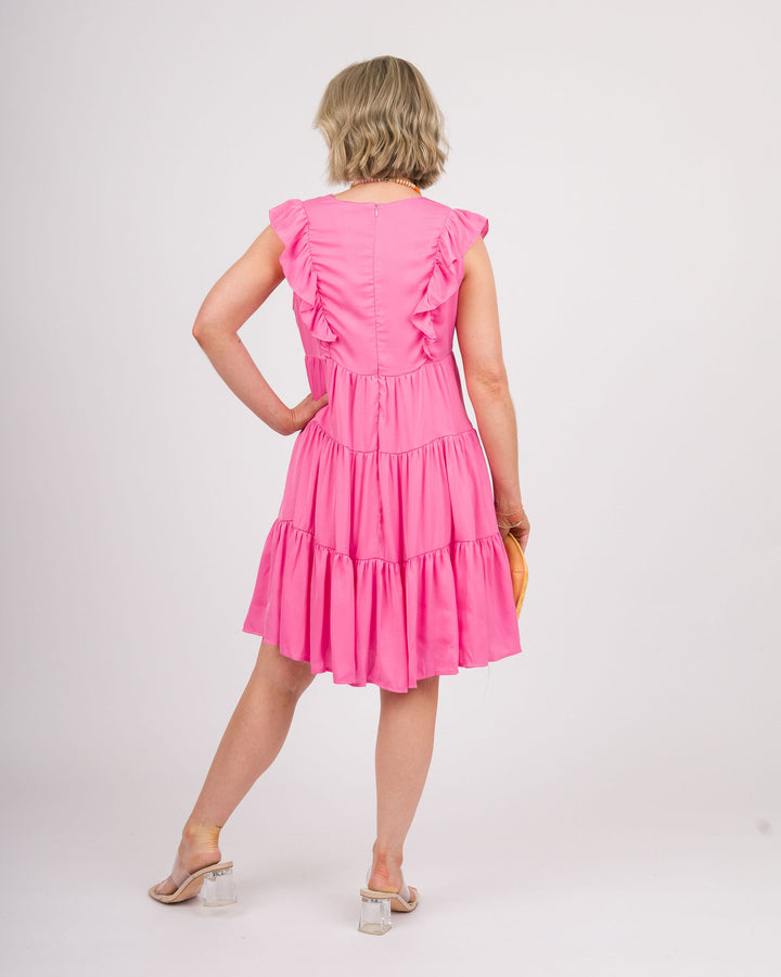 Tiered Ruffle Trim Mini Dress - Pink