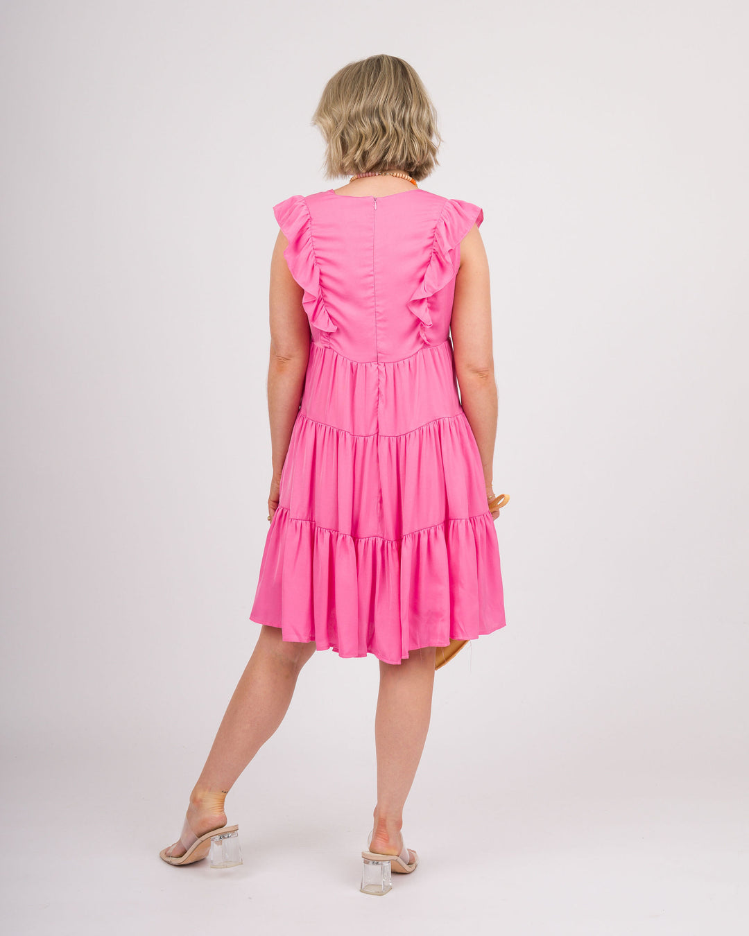 Tiered Ruffle Trim Mini Dress - Pink