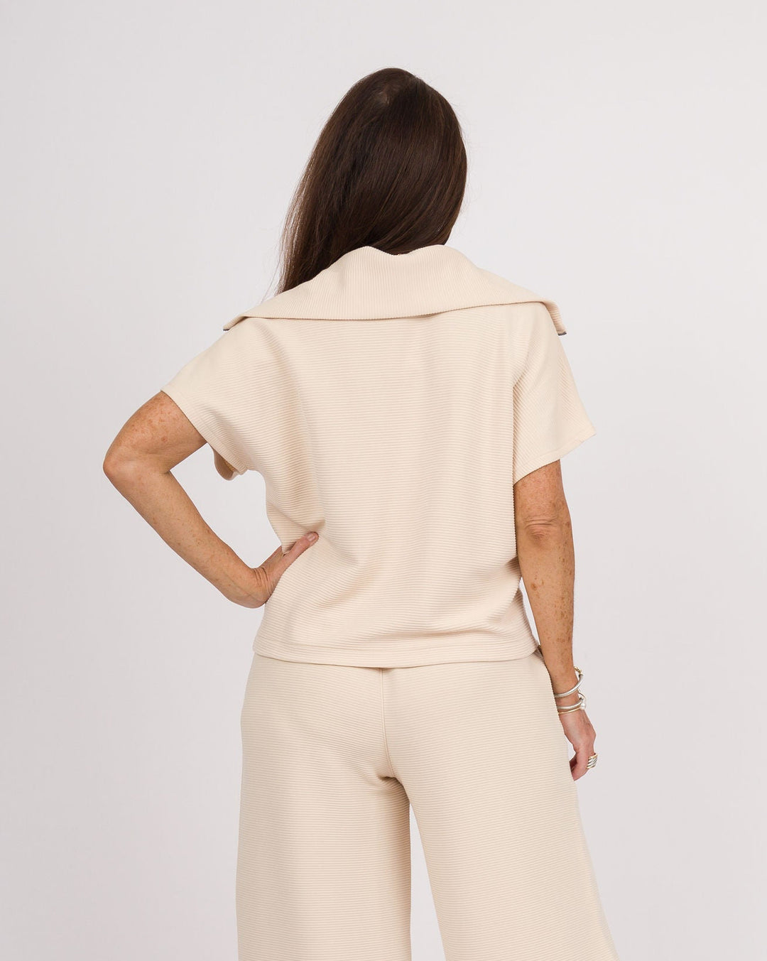 Spanx AirEssentials French Rib Short Sleeve Half Zip - Toasted Coconut