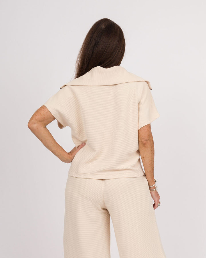 Spanx AirEssentials French Rib Short Sleeve Half Zip - Toasted Coconut