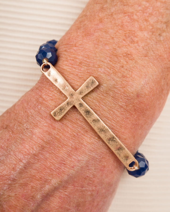 Beaded Cross Bracelet Blue