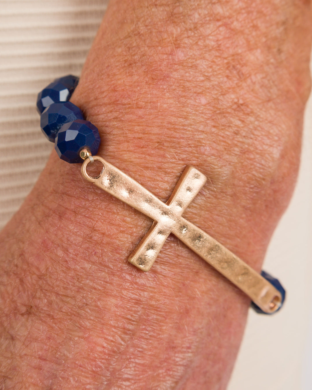 Beaded Cross Bracelet Blue