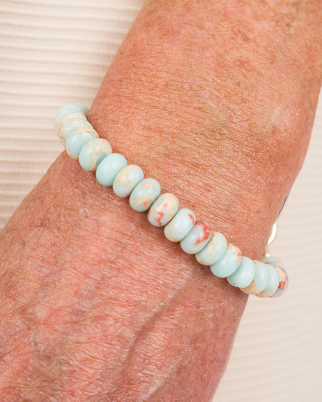 Aqua + Brown Marbled Bead Bracelet