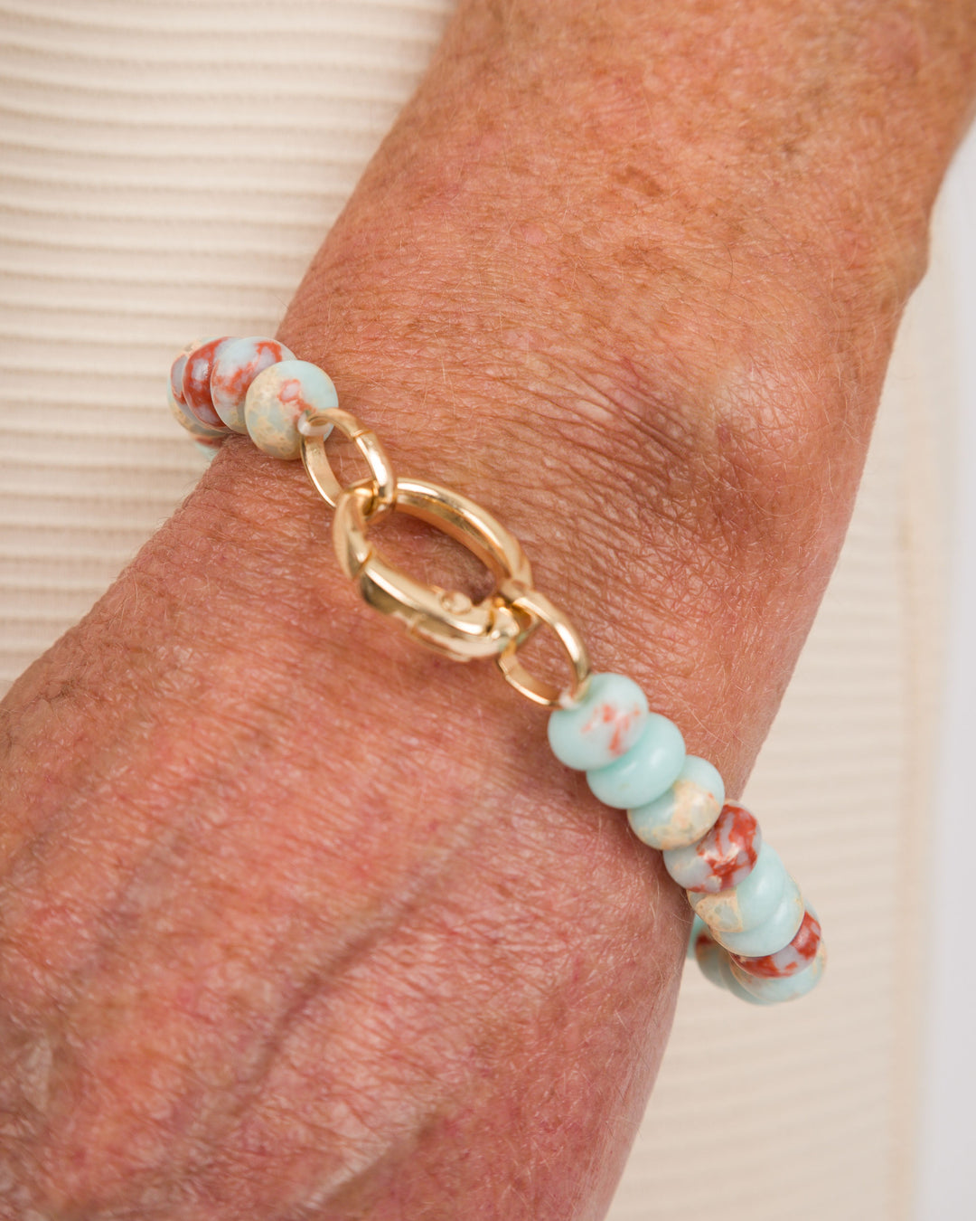 Aqua + Brown Marbled Bead Bracelet