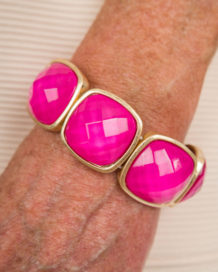 Square Stone Statement Bracelet - Hot Pink