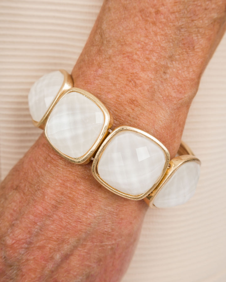 Square Stone Statement Bracelet - Pearl
