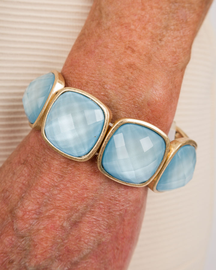 Square Stone Statement Bracelet - Light Blue