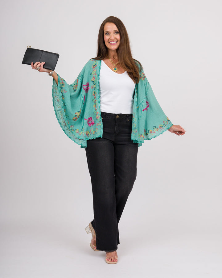 Jovie Embroidered Wrap - Teal