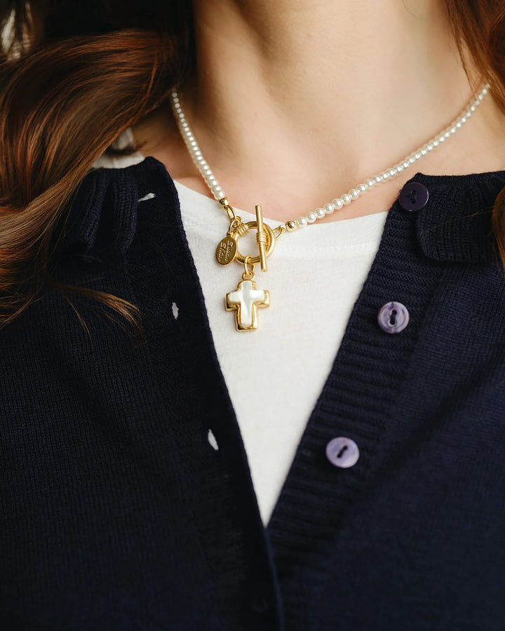 Susan Shaw Small Mother of Pearl Cross Katie Necklace
