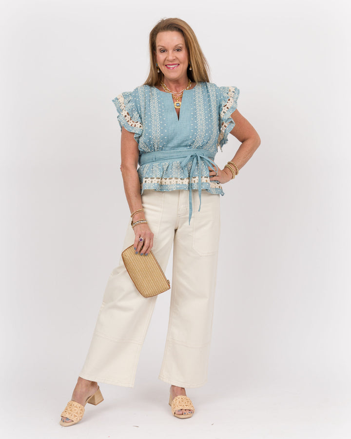 Chambray Flutter Sleeve Top