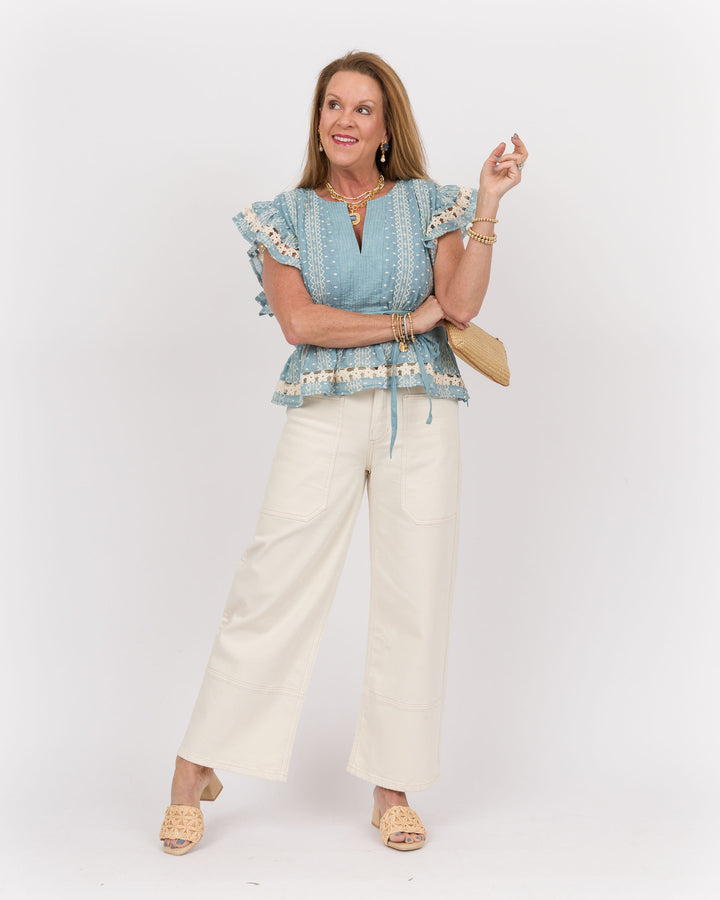 Chambray Flutter Sleeve Top