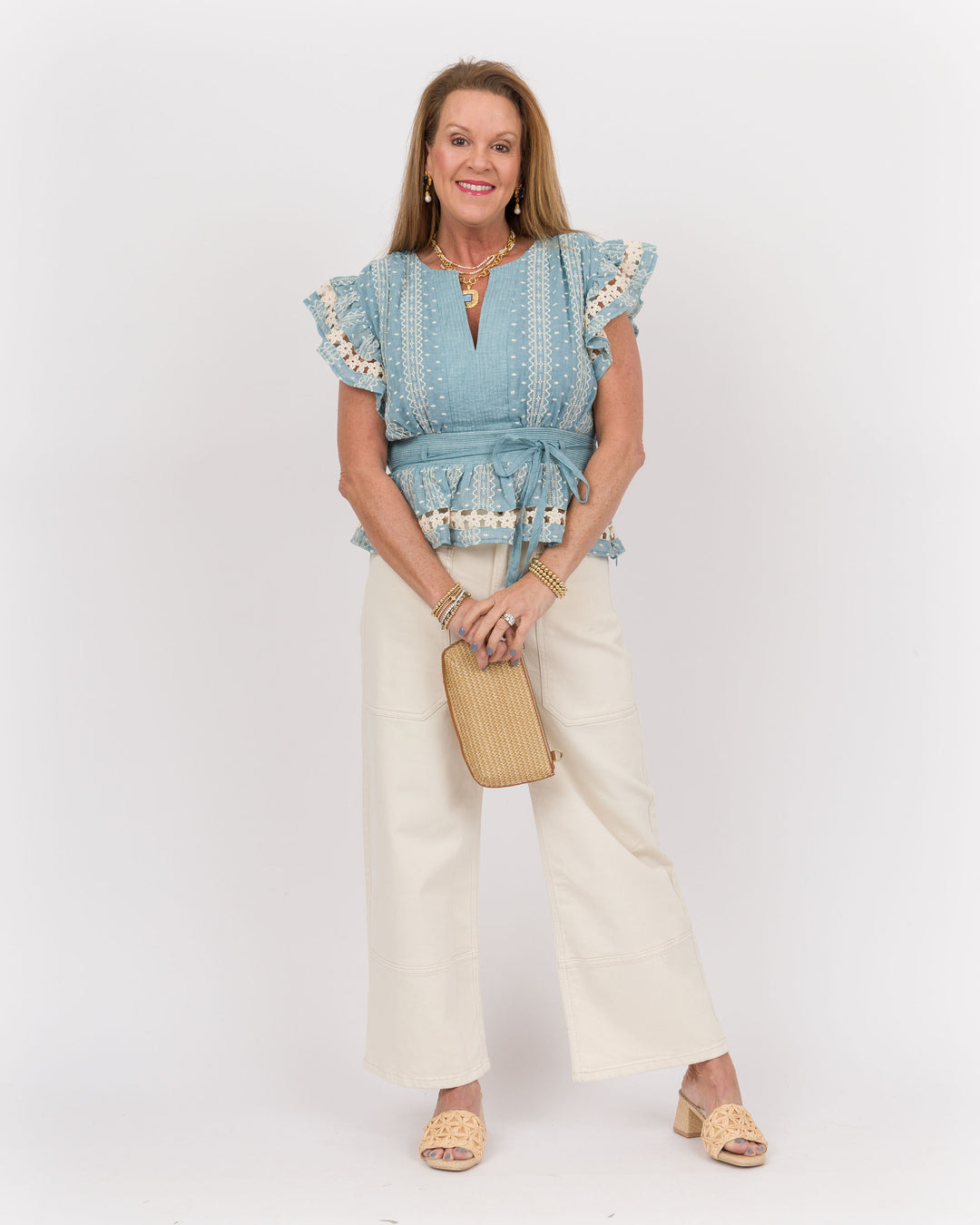 Chambray Flutter Sleeve Top