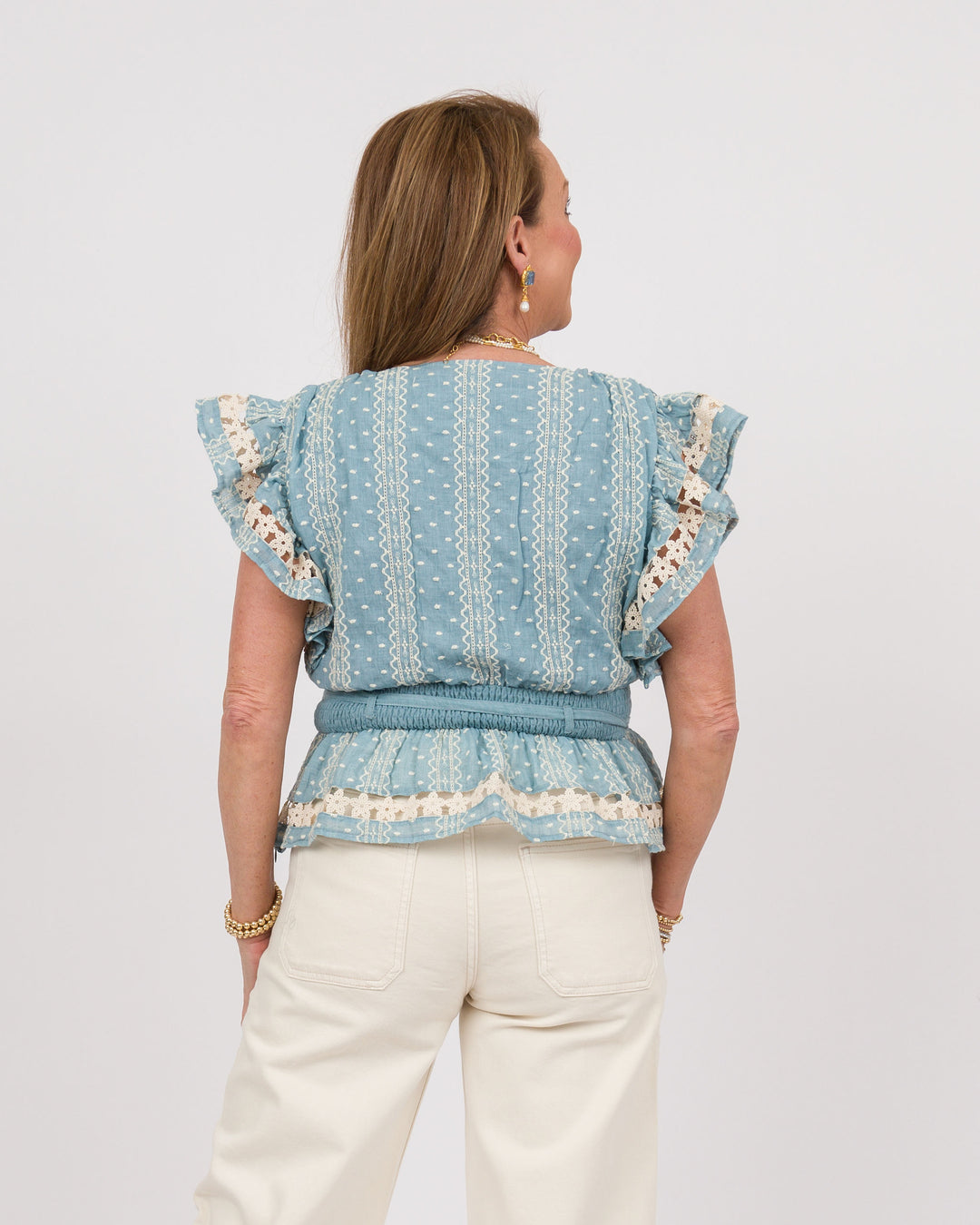 Chambray Flutter Sleeve Top