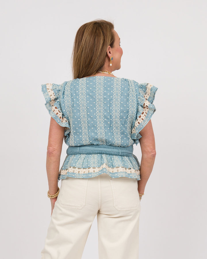 Chambray Flutter Sleeve Top