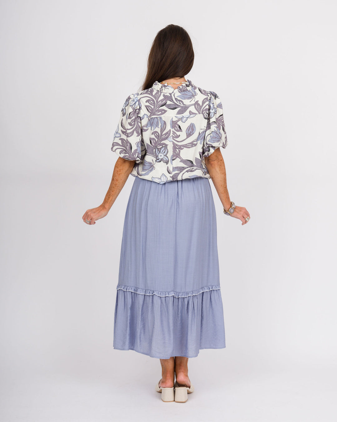 Lush Blossom Print Top - Grey